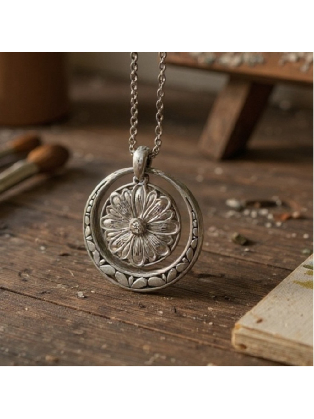Brighton vintage sunflower yellow orange and silver reversible necklace - Picture 2 of 5